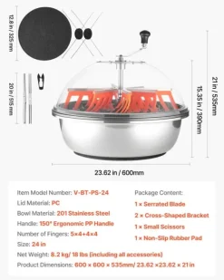 Skåltrimmer/knopptrimmer - Manuell 60 cm - Blad i rostfritt stål - Transparent lock - Våt- och torrtrim - Handvev - För hydroponisk odling