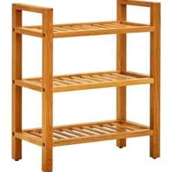 vidaXL Skohylla med 3 hyllor 50x27x60 cm massiv ek