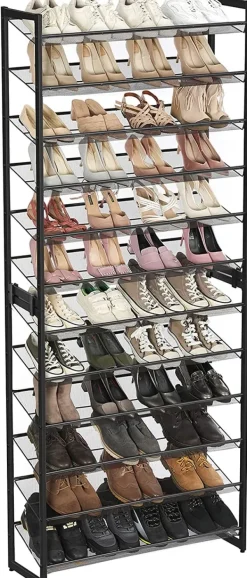 Kläd- & Garderobsförvaring-Skohylla 12-vånings Skoförvaring i metall nätthyllot - uppsättning av 2 stapelbar 6-lagers skohyllor