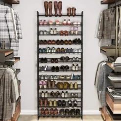 Kläd- & Garderobsförvaring-Skohylla 12-vånings Skoförvaring i metall nätthyllot - uppsättning av 2 stapelbar 6-lagers skohyllor