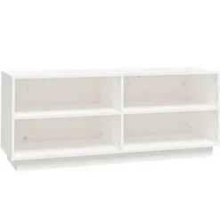 Kläd- & Garderobsförvaring-Skoskåp i massiv furu - Förvaring och tv-bänk | Färg: Vit | Storlek: 110x34x45 cm