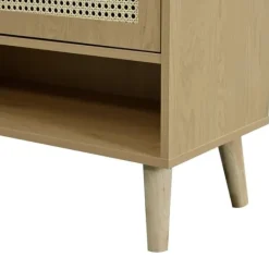 Kläd- & Garderobsförvaring-Skoskåp i naturlig rotting – skoförvaring med 2 dörrar & 5 hyllplan, trähandtag & massiva träben – 80x105x35 cm för hall