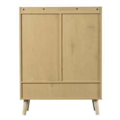 Kläd- & Garderobsförvaring-Skoskåp i naturlig rotting – skoförvaring med 2 dörrar & 5 hyllplan, trähandtag & massiva träben – 80x105x35 cm för hall