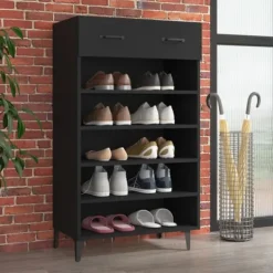 vidaXL Skoskåp svart 60x35x105 cm konstruerat trä