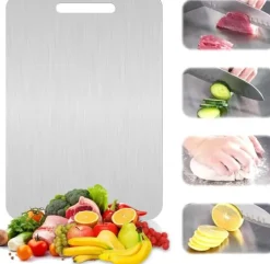 Skärbrädor-Skärbräda - dubbelsidig i Rostfritt Stål och Titan, 34x23 cm, BPA-Fri för Kök