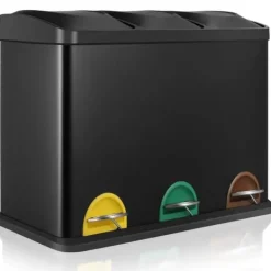 Skräpkorg, miljövänlig metallkonstruktion, tre fack,svart, 3x 15L (45L)
