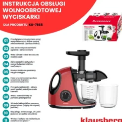 Juicepressar-Slow juicer 150W för frukt och grönsaker KALLPRESS KLAUSBERG KB-7865