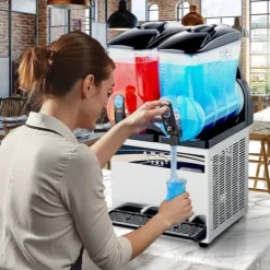 Slushmaskin för Kommersiellt Bruk, 15Lx2 Tank, Margarita Smoothie Frysdryckesmaskin, Snabbkylning