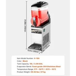 Slushmaskin för kommersiellt bruk, 15L Margarita Smoothie, Frysdrycksmaskin med hög kapacitet