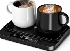 Smal bordskoppvärmare – stor panel, 9 värmelägen och automatisk avstängning – perfekt för kontoret, hemmet eller resan