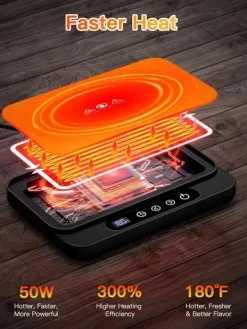 Smal bordskoppvärmare – stor panel, 9 värmelägen och automatisk avstängning – perfekt för kontoret, hemmet eller resan