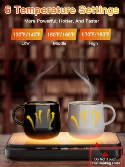 Smal bordskoppvärmare – stor panel, 9 värmelägen och automatisk avstängning – perfekt för kontoret, hemmet eller resan