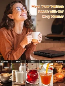 Smal bordskoppvärmare – stor panel, 9 värmelägen och automatisk avstängning – perfekt för kontoret, hemmet eller resan