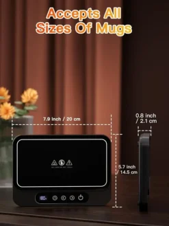 Smal bordskoppvärmare – stor panel, 9 värmelägen och automatisk avstängning – perfekt för kontoret, hemmet eller resan