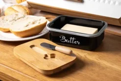 Smörform i stål med smörkniv, svart och vit, BRUNBESTE BB-2671-DE