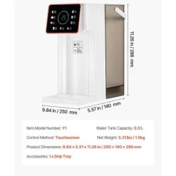 Snabbvarmvattendispenser för Bänkskiva, 6 Temperaturinställningar, 8 Volyminställningar, 3 Liters Tank