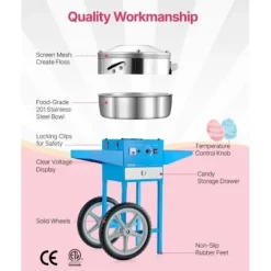 Maskiner För Spunnet Socker-Sockervaddsmaskin, 52 cm rostfri stålkål, 81,9x52x85,5 cm, blå