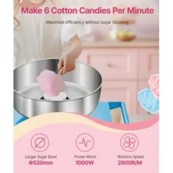 Maskiner För Spunnet Socker-Sockervaddsmaskin, 52 cm rostfri stålkål, 81,9x52x85,5 cm, blå