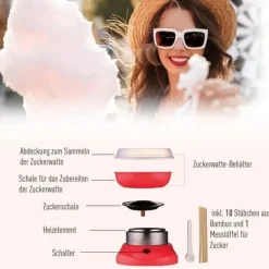 Sockervaddsmaskin modell 1, röd – för godsaker på fest & event