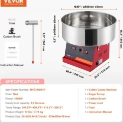 Maskiner För Spunnet Socker-Sockervaddsmaskin, 51,8x51,8x41,5 cm, Röd, Rostfritt stål
