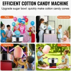 Maskiner För Spunnet Socker-Sockervaddsmaskin, 51,8x51,8x41,5 cm, Röd, Rostfritt stål