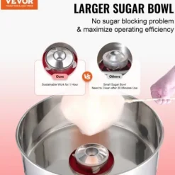 Maskiner För Spunnet Socker-Sockervaddsmaskin, 51,8x51,8x41,5 cm, Röd, Rostfritt stål