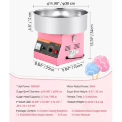 Maskiner För Spunnet Socker-Sockervaddsmaskin, 38x38x34 cm, rosa, rostfritt stål