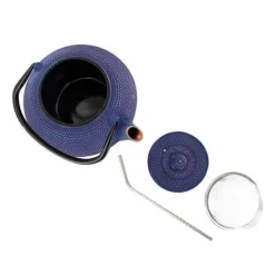 Kaffe- & Tekannor-Song gjutjärn tekanna 1,2 L + 4 sugrör i rostfritt stål