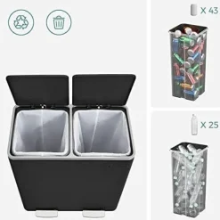 Soptunnor & Papperskorgar-SONGMICS Dubbel soptunna, 2 x 30L avfalls- och återvinningskökskärl, svart