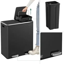 Soptunnor & Papperskorgar-SONGMICS Dubbel soptunna, 2 x 30L avfalls- och återvinningskökskärl, svart