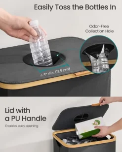 Tvättutrustning-SONGMICS insamlingsbehållare för pantflaskor 95 L skiffergrå-naturbeige