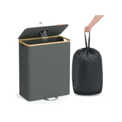 Tvättutrustning-SONGMICS insamlingsbehållare för pantflaskor 135 L skiffergrå-naturbeige