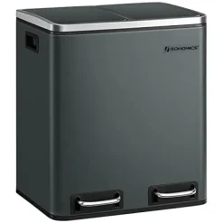 Soptunnor & Papperskorgar-Songmics Kitchen Bin, 2 x 15 L stål skräpfack, stegfack med inre hinkar, antracitgrå