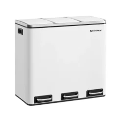 SONGMICS Återvinningskärl 3x18L – Trippel Soptunna med Pedal och 3 Fack, Vit Köksavfallstunna