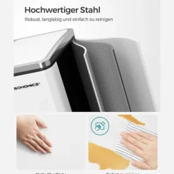 SONGMICS Återvinningskärl 3x18L – Trippel Soptunna med Pedal och 3 Fack, Vit Köksavfallstunna