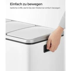 SONGMICS Återvinningskärl 3x18L – Trippel Soptunna med Pedal och 3 Fack, Vit Köksavfallstunna