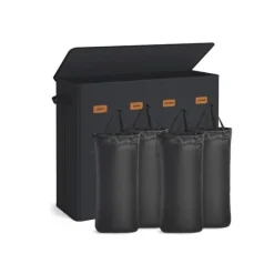 SONGMICS tvättkorg med tre fack, lock och tvättbar innerpåse