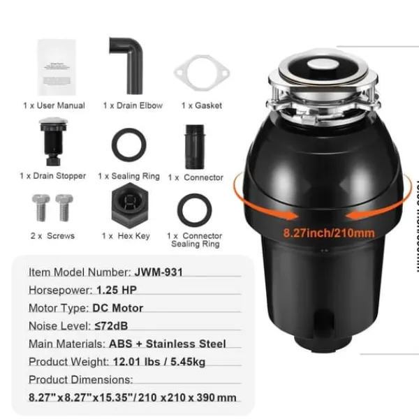Avfallskvarnar-Sophantagning 1,25 hk, kontinuerlig matavfallshantering, 4060 RPM, EZ Connect, effektiv avfallshantering, hållbar design