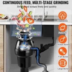 Avfallskvarnar-Sophantering 3/4 HP, 3600 RPM, kontinuerlig matavfallshantering, energieffektiv, tyst drift, enkel installation