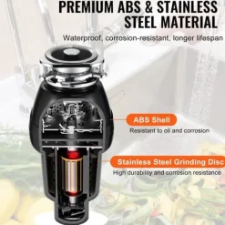 Avfallskvarnar-Sophantering 3/4 HP, 3600 RPM, kontinuerlig matavfallshantering, energieffektiv, tyst drift, enkel installation