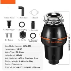 Sophantering 1/2 HP Kontinuerlig matavfallskvarn, 3820 RPM, effektiv avfallshantering, hållbar design, enkel installation