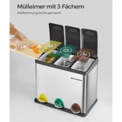 Soptunna, 3-i-1 Kökssoptunna, 46,5x40,5x29,5 cm, Silver