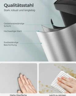 Soptunna, pedal, 45-liters metallsoptunna, källsorteringssystem för kök, tålig, 3 x 15 liter, rostfritt stål, silver och svart LTB45L