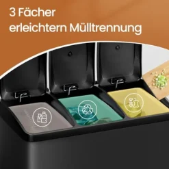 Källsorteringskärl-Soptunna, Rostfritt stål, 60,5x40,5x48,5 cm, Svart