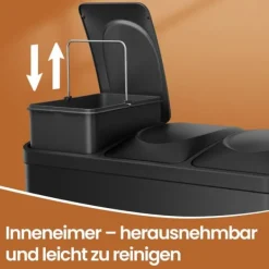 Källsorteringskärl-Soptunna, Rostfritt stål, 60,5x40,5x48,5 cm, Svart