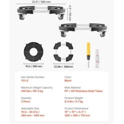 Tillbehör Till Avfallshantering-Soptunnedolly, 38x38x11 cm, Svart, Justerbar rullvagn