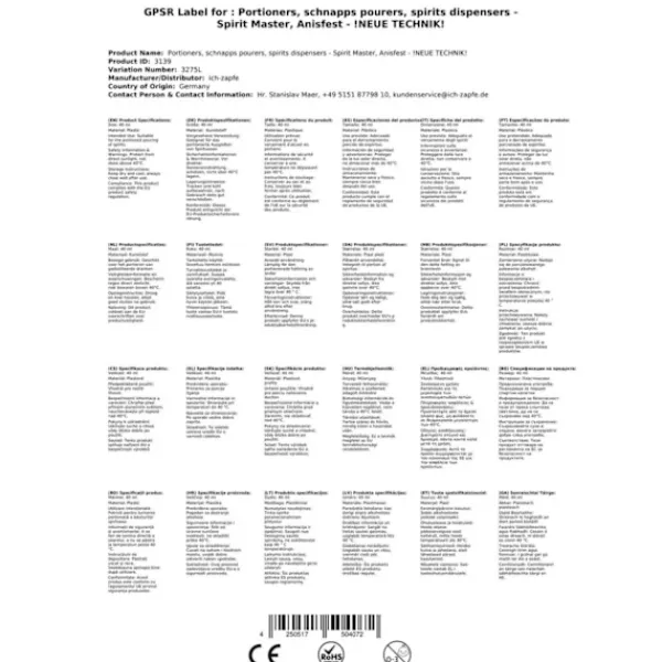 Dryckesautomater-Spirit Mästare Scoop - Anisfest - NY TEKNIK!, Serveringskvantitet:40 ml