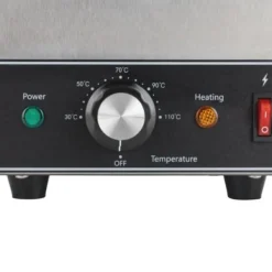 Såsdispenser - Elektrisk såspump med värme - 2 L - 30–110 °C termostat - 650 W - Rostfritt stål - EU‑kontakt - 21×21×37 cm - Silver