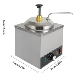 Såsdispenser - Elektrisk såspump med värme - 2 L - 30–110 °C termostat - 650 W - Rostfritt stål - EU‑kontakt - 21×21×37 cm - Silver