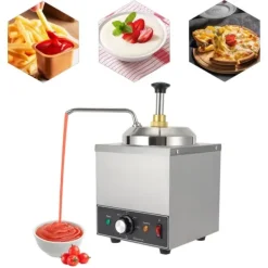 Såsdispenser - Elektrisk såspump med värme - 2 L - 30–110 °C termostat - 650 W - Rostfritt stål - EU‑kontakt - 21×21×37 cm - Silver